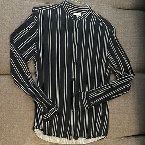 Reiss Black and White Striped Button Down